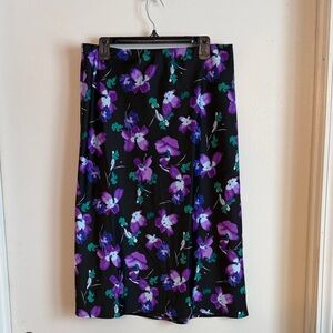 NWT J. Crew Factoet Black and Purple Floral Midi Skirt Size L